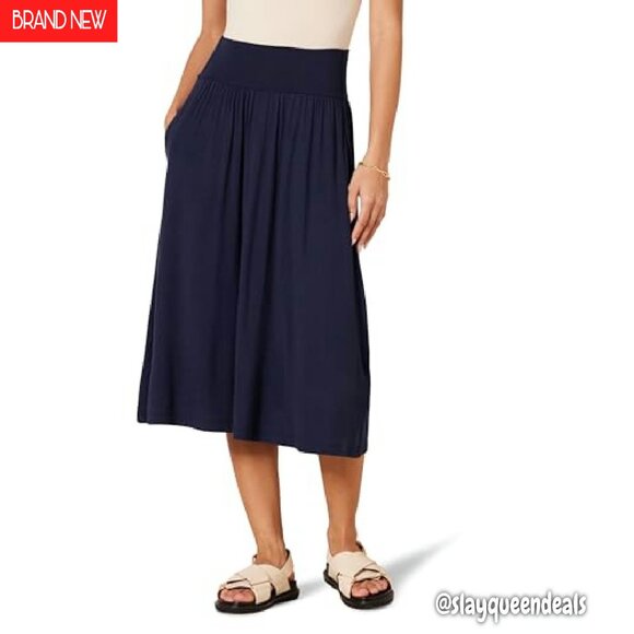 Soft Jersey Midi Skirt with Pockets, Relaxed Fit, Pull-On Waist - Picture 2 of 6